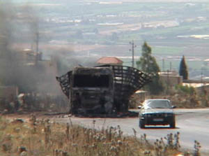 A Burning Military Truck in Lebanon
