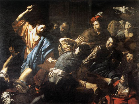 Valentin de Boulogne, Christ Driving the Money Changers out of the Temple, c. 1618