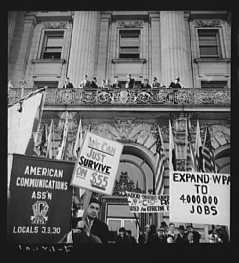 Dorothea Lange, In Front of City Hall, San Francisco, California, The Worker's Alliance, Works Progress Administration Organize Simultaneous Demonstrations in the Large Cities of the Nation Cut in the Relief Appropriation by the United States Congress, February, 1939