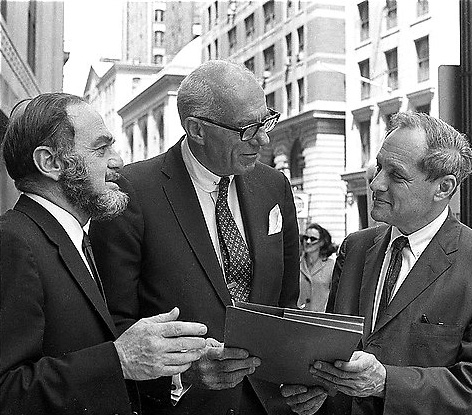 Victor Rabinowitz (left), Benjamin Spock (center), and Leonard Boudin (right), 1968.