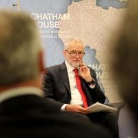 Jeremy Corbyn, leader of the Labour Party, prepares to give a speech on his party’s foreign and defence policy at the Chatham House think-tank, during the 2017 UK general election campaign
