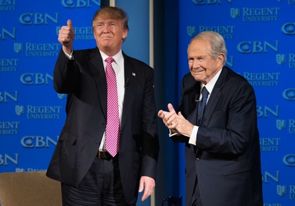 | Donald Trump with the Rev Pat Robertson in 2016 at Virginias Regent University founded by Robertson This month Robertson was granted a White House interview with the president for the Christian Broadcasting Network also founded by the televangelist Steve Helber AP | MR Online