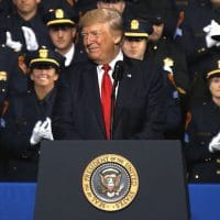 President Donald Trump spoke to Long Island law enforcement officers and officials Friday at Suffolk County Community College about their successes