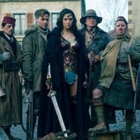 Wonder Woman with her allies--"the humane members of the world community, represented by the U.S.–Chris Pine is the male lead and Gadot’s love interest–and a ragtag support group that includes a Scot, a native American, and a generic Arab, presumably symbolizing 'moderate' Arab states like Saudi Arabia, Egypt and Jordan," writes Jonathan Cook (Photo: Clay Enos/Warner Bros)