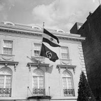 Nazi flag flies from Austrian legation in Washington, D.C. on March 12, 1938 (New York Public Library) .