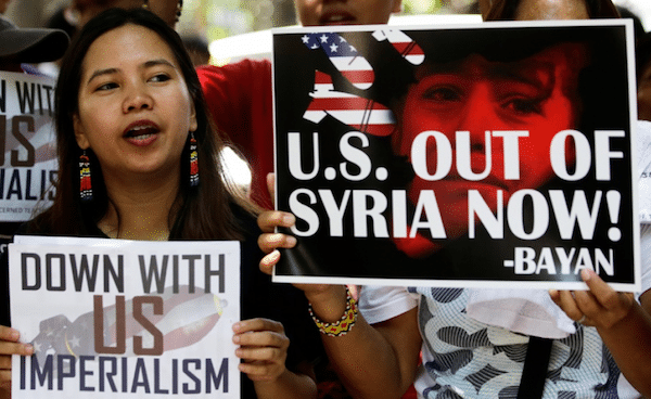 | A demonstration against the US air raids on Syria in the Philippines Chinas report states that the US has committed acts of aggression against Syria four times in recent months | MR Online