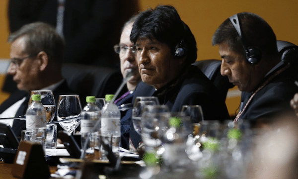 | Bolivias President Evo Morales second right attends the plenary session at the Americas Summit in Lima Peru | MR Online