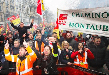 | CGT union SNCF rail workers striking and protesting on 22 March Photo Twittermafalda1722 | MR Online