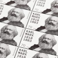 Karl Marx bithday postage stamp Germany design dezeen hero.