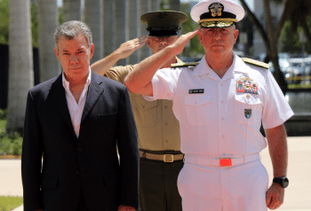 | Colombian President Juan Manuel Santos flanked by SOUTHCOM admirals arrives at SOUTHCOMs Colombia military headquarters Jose Ruiz | DoD | MR Online