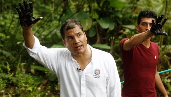 | Rafael Correa drawing attention to Texaco | MR Online's environmental crimes.