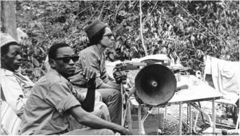 | Amélia Araújo and her team taping the Peoples National Assembly in the Liberated Region of Madina de Boé in 1973 They are amplifying the voices of the movements | MR Online