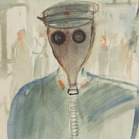 Soviet artist Alexander Labas, ‘Wearing a Gas Mask’ (1931).