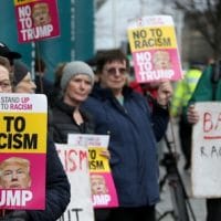 Anti-racism protesters outside Edinburgh International Conference Centre