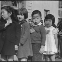 | Header photo School children reciting the Pledge of Allegiance shortly before the military round up of Japanese Americans on the West Coast April 20 1942 Original caption San Francisco California Many children of Japanese ancestry attended Raphael Weill public School Geary and Buchanan Streets prior to evacuation This scene shows first graders during flag pledge ceremony Evacuees of Japanese ancestry will be housed in War Relocation Authority centers for the duration Provision will be effected for the continuance of education Photo by Dorothea Lange courtesy of the National Archives and Records Administration | MR Online