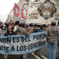 Workers demonstrate in defense of Cerámica Zanon and other recuperated ceramics factories, in 2003