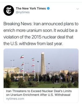 | For the New York Times Twitter 61719 its a violation for Iran to no longer follow a deal after the US withdrew from it | MR Online