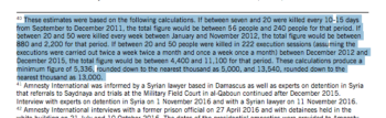 | The footnote where Amnesty admits that its Saydnayah death toll is based on hypothetical mathematical calculations | MR Online