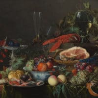 Jan Davidsz de Heem, Still Life with Ham, Lobster and Fruit, c. 1653. Photo via Wikimedia Commons.