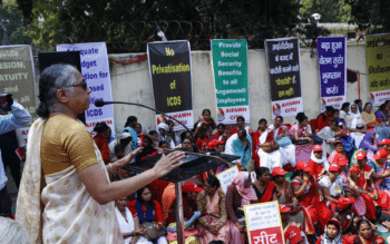 | K Hemalata President of the Centre of Indian Trade Unions CITU addressing the March to Parliament by Child Care Workers organised by the All India Federation of Anganwadi Workers and Helpers AIFAWH New Delhi February 2019 Photo credits CITU Archives | MR Online