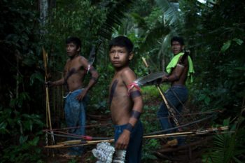 | Members of the Uru Eu Wau Wau including Arima and his son Awapu patrol for illegal land clearing The protected Uru Eu Wau Wau forests contain important river basins that feed the rest of the region including land used by cattle ranchers and soy farmersPhotos Gabriel Uchida | MR Online