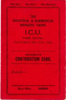 | The Industrial and Commercial Workers Union ICU Yase Natal Members Contribution Card | MR Online