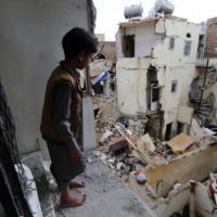 A neighborhood in Sana, Yemen, a day after it was hit by a Saudi-led airstrike