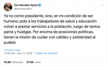 | Evo Morales Ayma tweet | MR Online