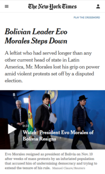 | When the military forces the elected president to step down New York Times 111019 theres a four letter word for that | MR Online
