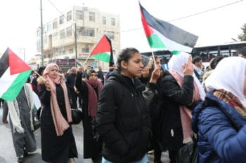 | Palestinian women protesting in Bethlehem against the US peace plan Photo Yumna Patel | MR Online