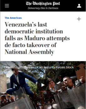 | The Washington Post 1520 described Venezuelan lawmakers voting against someone other than Washingtons chosen candidate to head the assembly as sedition within the opposition | MR Online
