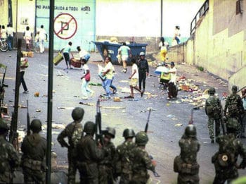 | In 1989 military forces served transnational interests by massacring the population during the popular rebellion against neoliberal measures Photo Archives | MR Online