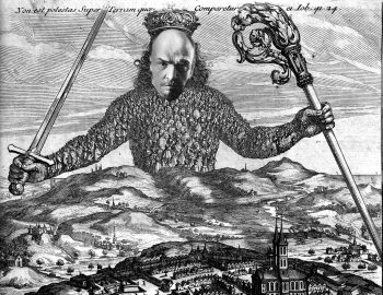 | Climate Lenin atop Hobbes | MR Online'frontispiece from Leviathan (1651) depicting sovereignty represented by a crown figure composed of its subjects. 