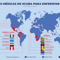 This map was released by the Cuban Ministry of Foreign Affairs on June 26. It shows the extent of the activity of Cuban medical brigades sent abroad to fight Covid-19.