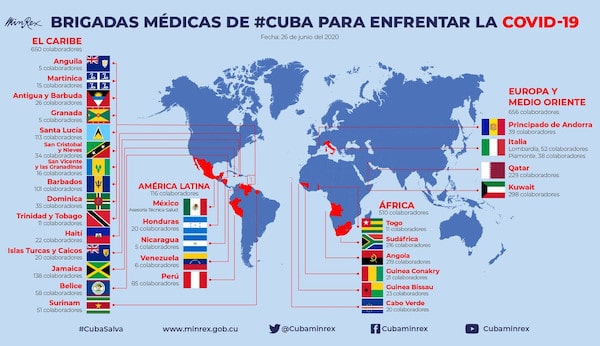 | This map was released by the Cuban Ministry of Foreign Affairs on June 26 It shows the extent of the activity of Cuban medical brigades sent abroad to fight COVID 19 | MR Online