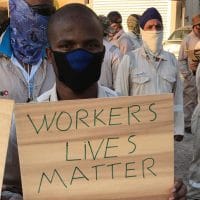 Striking migrant workers in Mahboula in Kuwait