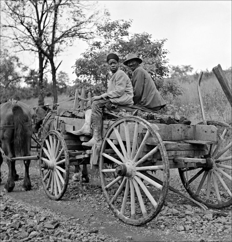 | Hauling coal up the hill picked up near mines to his home Chaplin West Virginia 1938 Photo by Marion Post WolcottFarm Security Administration Office of War Information Photograph Collection Library of Congress | MR Online