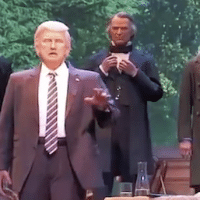 An audioanimatronic Donald Trump with previous presidents at Disney’s Hall of Presidents.