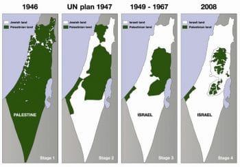 | Map showing the diminishing lands of Palestine from roughly the inception of the State of Israel until 2008 Image courtesy of the Palestine Solidarity CampaignFlickr | MR Online