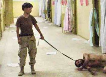 | US soldier photo from Abu Ghraib of a man on a leash | MR Online