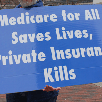 Demand SINGLE PAYER Expanded & Improved Medicare for All HR 676 Now Protest at the Baltimore Convention Center on Pratt at South Charles Street in Baltimore MD on Saturday morning, 11 February 2018 (Photo: Elvert Barnes Photography)