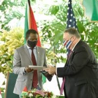 US Secretary of State Mike Pompeo announces the patrols alongside Guyana’s newly installed conservative president, Irfaan Ali. (Resumen Latinoamericano)
