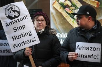 | Former injured Amazon employees join labor organizers and community activists to demonstrate and hold a press conference outside of an Amazon Go store on December 10 2019 in Chicago Illinois Scott Olson Getty Images | MR Online