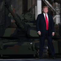 Donald Trump visits a tank production facility in Ohio in 2019. [Source: vanityfair.com]