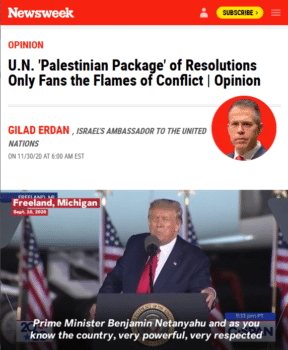 | In two sentences Israeli Ambassador Gilad Erdan Newsweek 113020 segues from the Palestinian refusal to recognize our right to exist as the worlds only Jewish state to the idea that we have no right to even be present in Jerusalemas if the one implied the other | MR Online