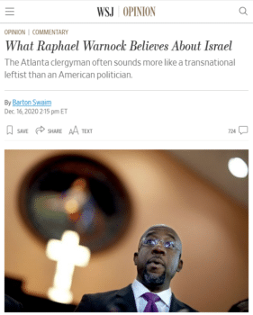 | Barton Swaim Wall Street Journal 121720 complains that Raphael Warnockthen a candidate now a senatorseems to believe that saying Israel has a right to exist somehow counterbalances his defamations ie his criticism of Israel | MR Online