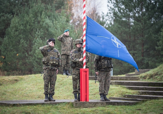 | Raising of the NATO flag DRAWSKO POMORSKIE TRAINING AREA Poland The NATO flag is raised during the opening ceremony for Exercise Steadfast Jazz here Nov 3 Exercise Steadfast Jazz 2013 is taking place from 1 9 November in a number of Alliance nations including the Baltic States and Poland The purpose of the exercise is to train and test the NATO Response Force a highly ready and technologically advanced multinational force made up of land air maritime and special forces components that the Alliance can deploy quickly wherever needed The Steadfast series of exercises are part of NATOs efforts to maintain connected and interoperable forces at a high level of readiness NATO photo by British army Sgt Ian Houlding | MR Online