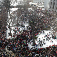 Protests outside of the Wisconsin state capitol building during 2011