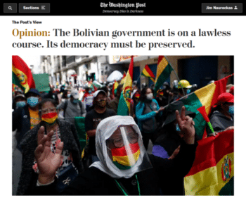 | The lawless course that the Washington Post 31821 is referring to is prosecuting the people who overthrew the elected Bolivian government and killed people who protested the coup | MR Online