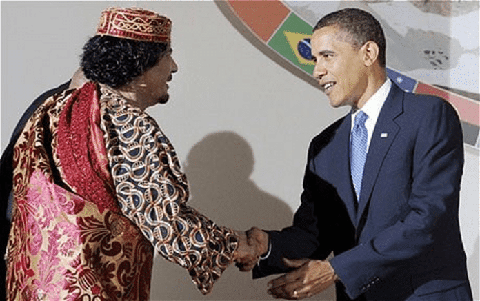 | Qaddafi and Obama warmly shake hands in 2009 Source telegraphcouk | MR Online